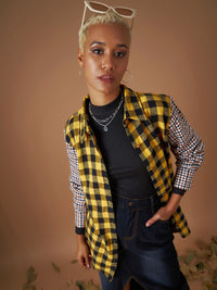 SASSAFRAS Spread Collar Buffalo Checked Flannel Casual Pure Cotton Shacket