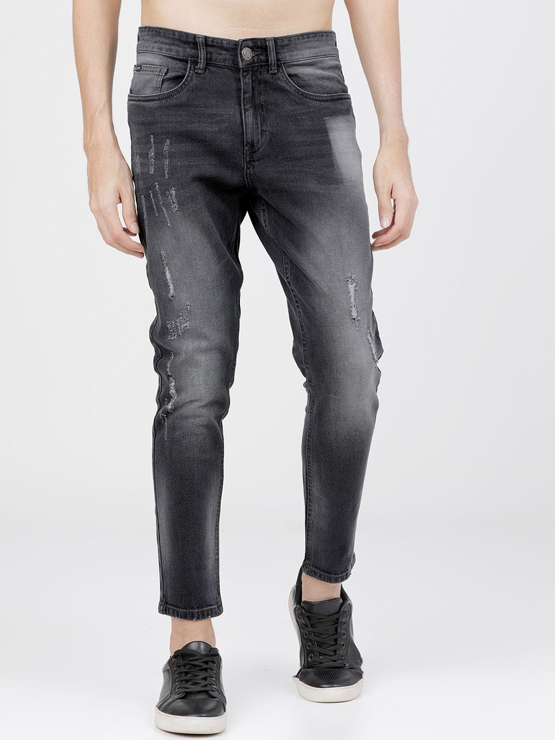 HIGHLANDER Men Grey Tapered Fit Mid-Rise Low Distress Jeans