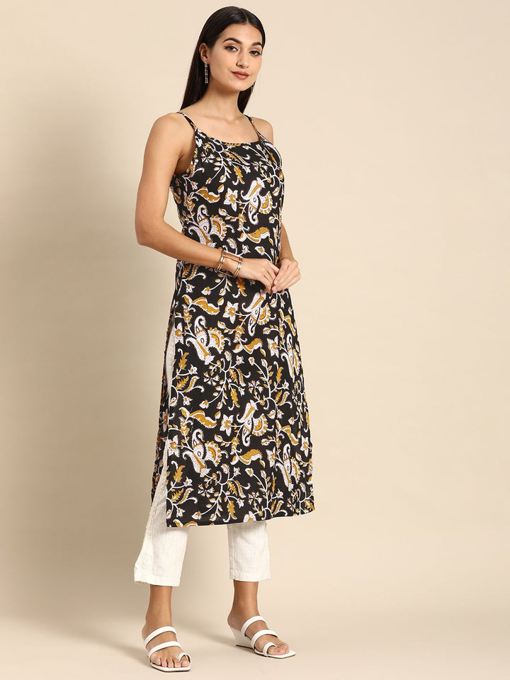 Anouk Women Black & White Ethnic Motifs Printed Pure Cotton Kurta