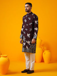 SOJANYA LUXE Floral Embroidered Mandarin Collar Sequinned Straight Kurta With Trouser