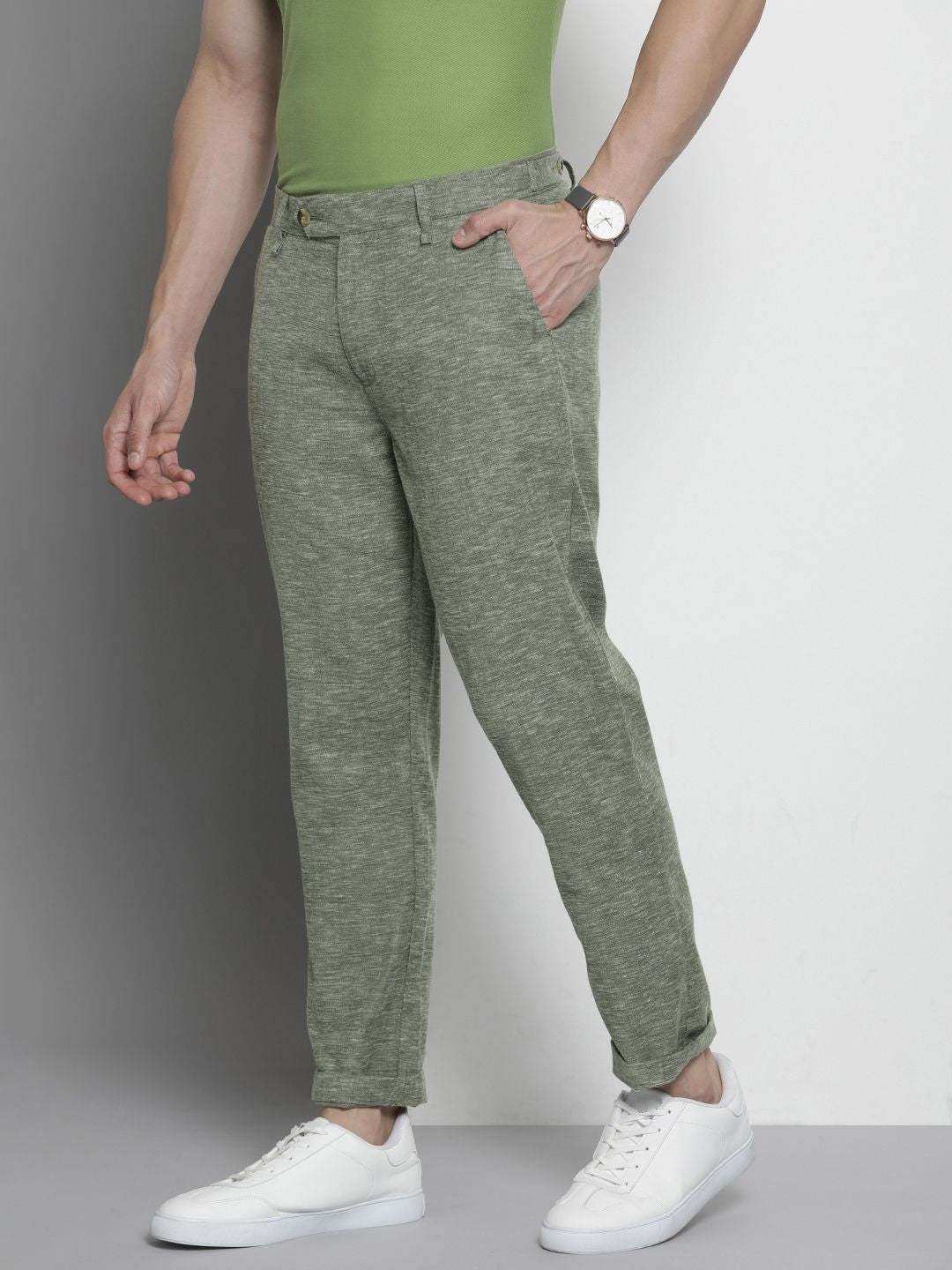 The Indian Garage Co Men Textured Slim Fit Chinos Trousers