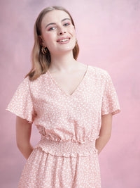 DressBerry Floral Print Smocked Detail Flared Sleeves A-Line Dress