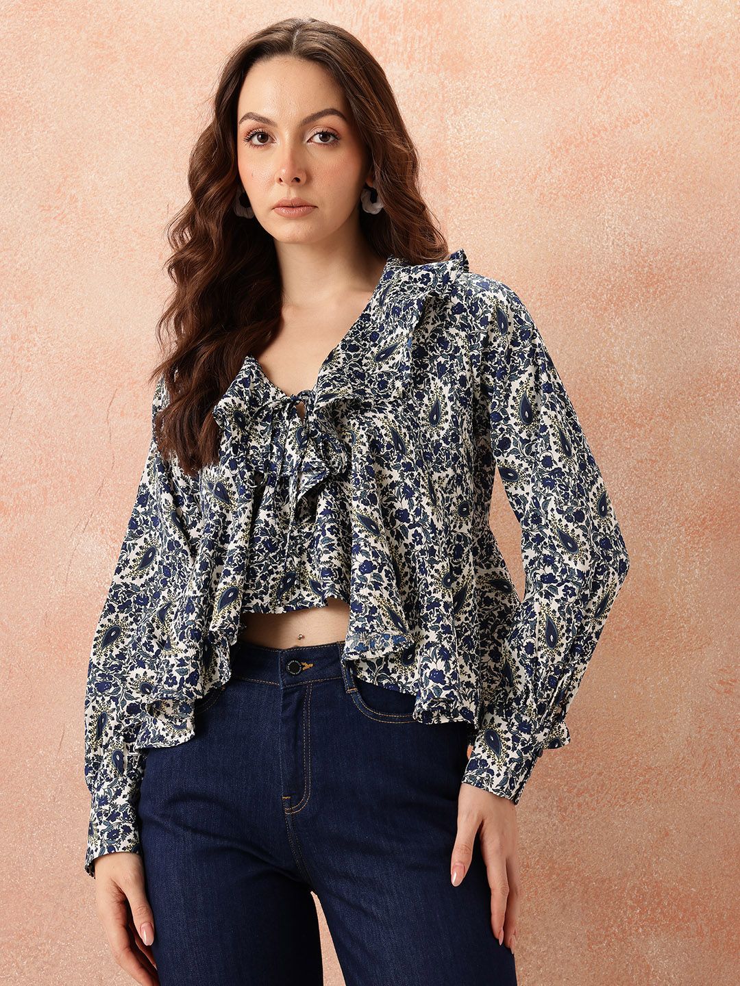 all about you Print Ruffles Ethnic Empire Crop Top