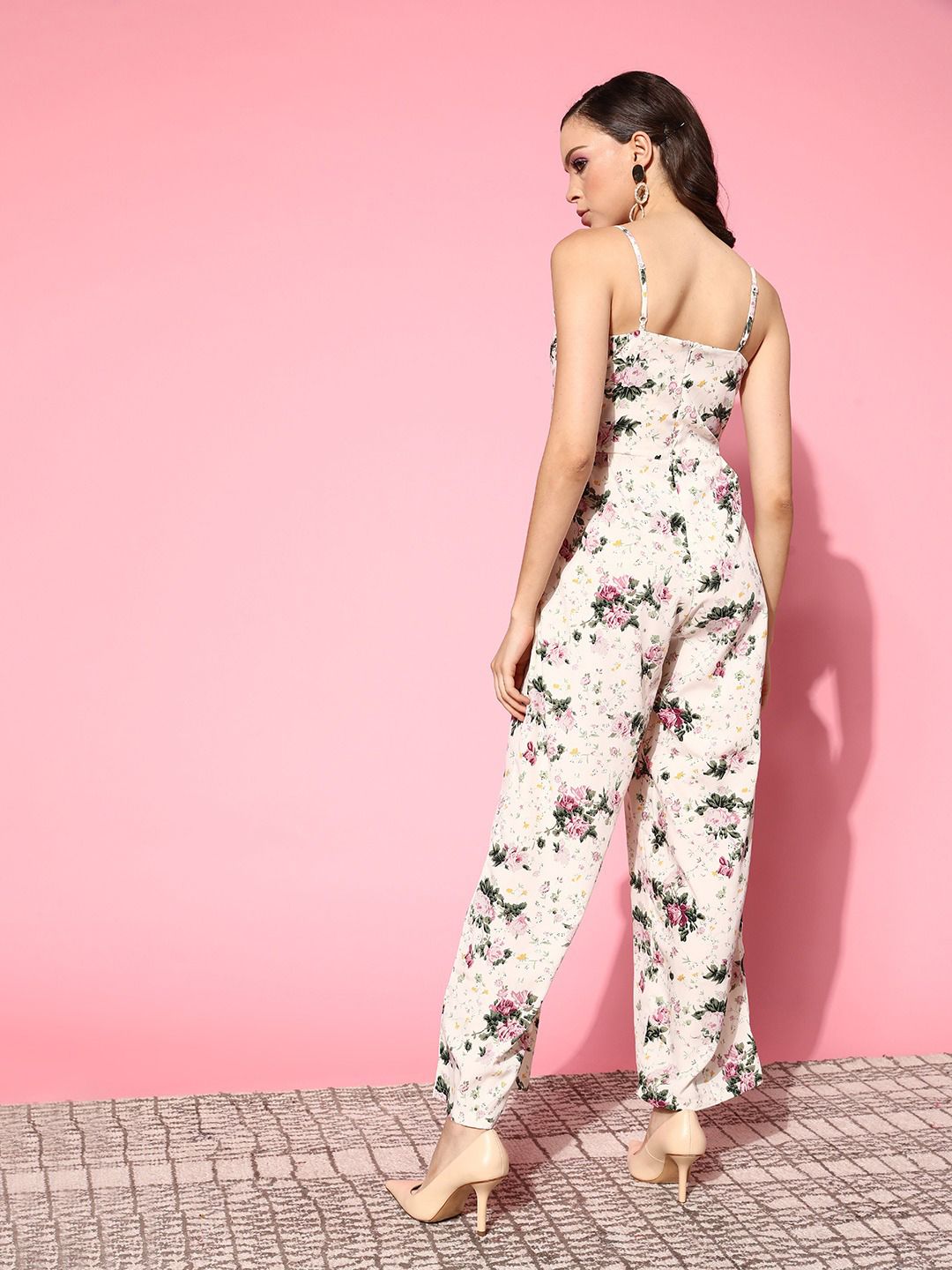 Berrylush Women Classy Beige Printed Roman Column Jumpsuit