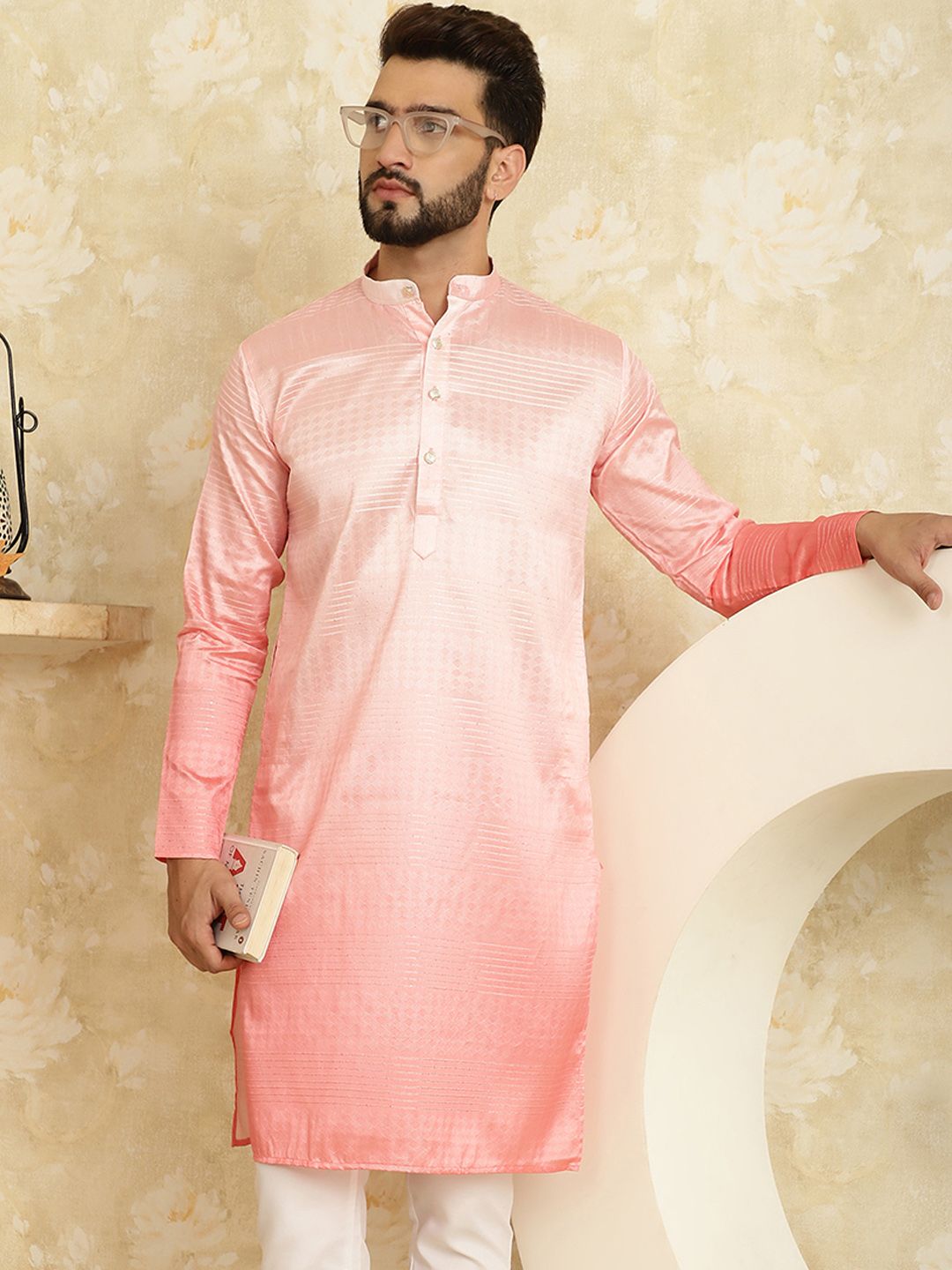 SOJANYA Men Pink Jacquard Kurta