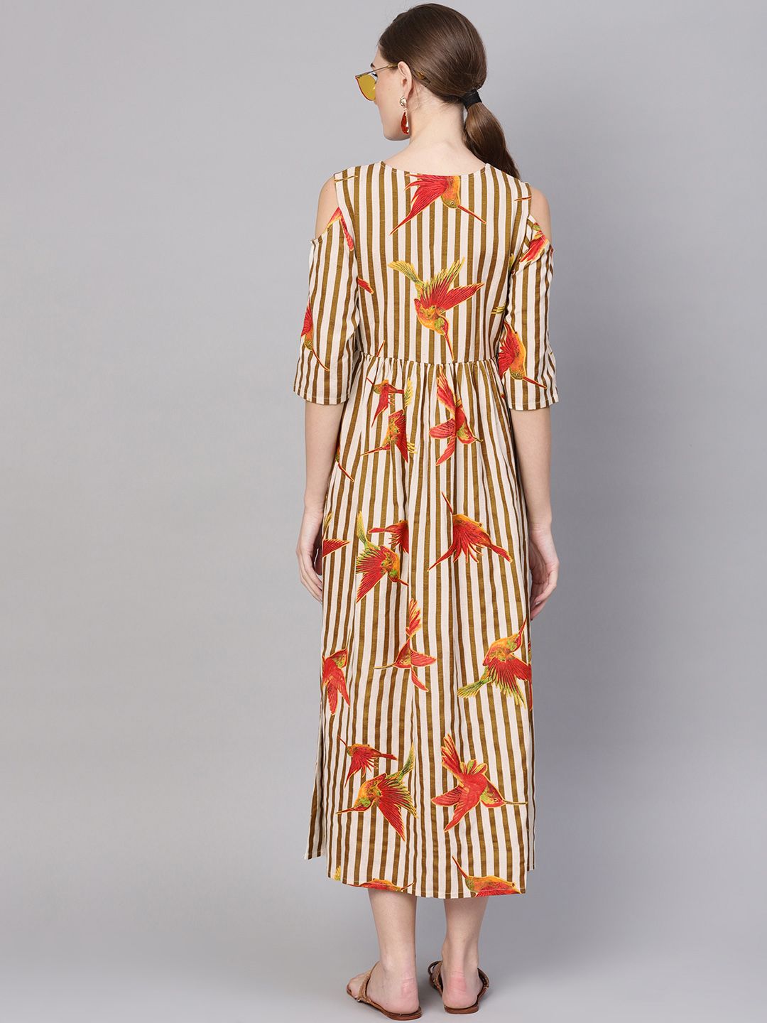 Gerua By Libas Women Off-White  Brown Striped Maxi Dress