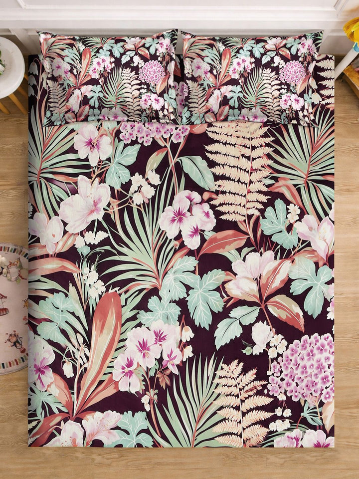 KLOTTHE Multicoloured Floral 400 TC King Bedsheet with 2 Pillow Covers