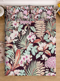 KLOTTHE Multicoloured Floral 400 TC King Bedsheet with 2 Pillow Covers
