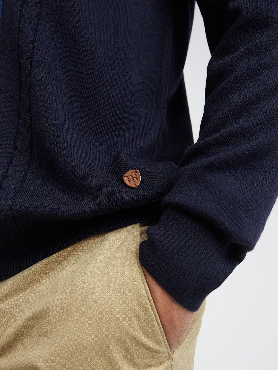 Raymond Men Blue Cable Knit Woolen Pullover