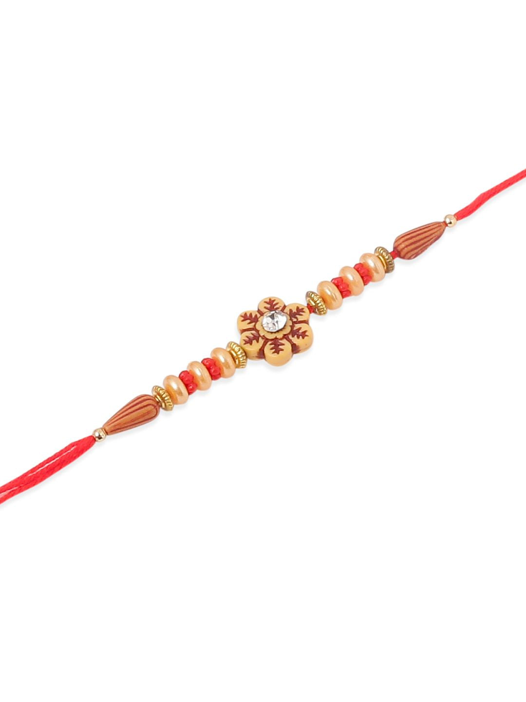NVR Unisex Set of 4 Artificial Stones Beads Thread Rakhi with Roli Chawal Chandan Mishri