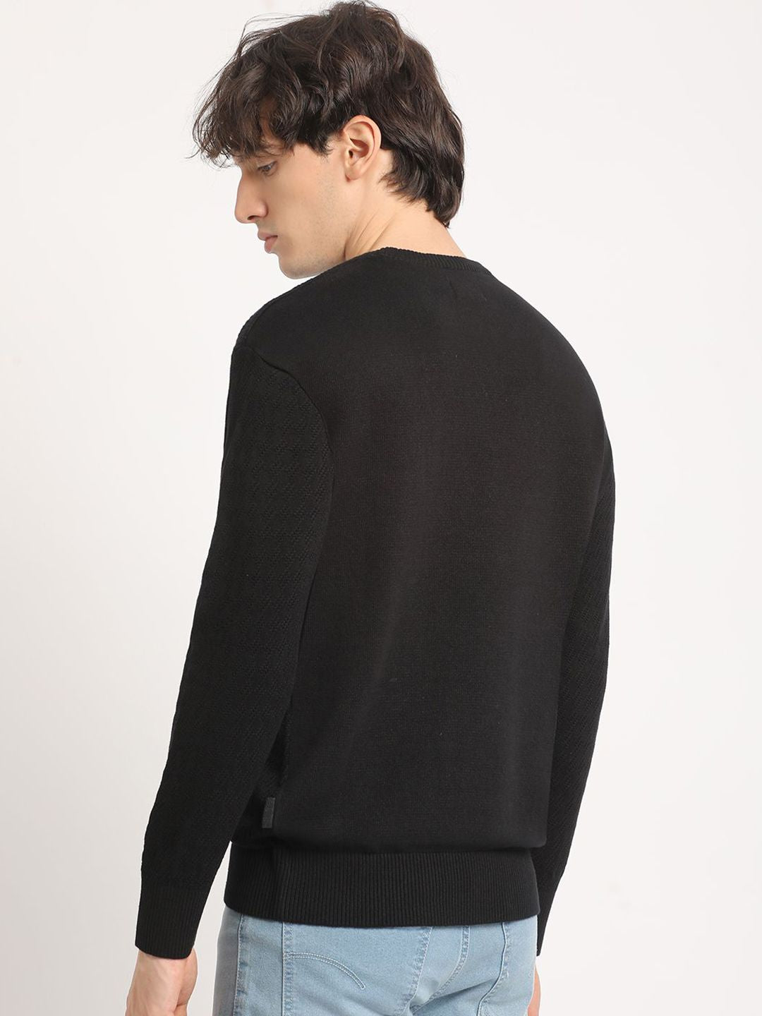 THE BEAR HOUSE Men Self Design Relaxed Fit cotton Crew Neck Solid T-shirt