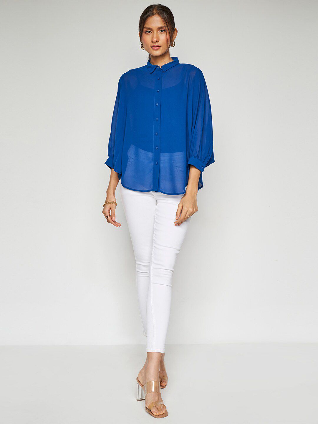 AND Cuffed Sleeves Shirt Style Top
