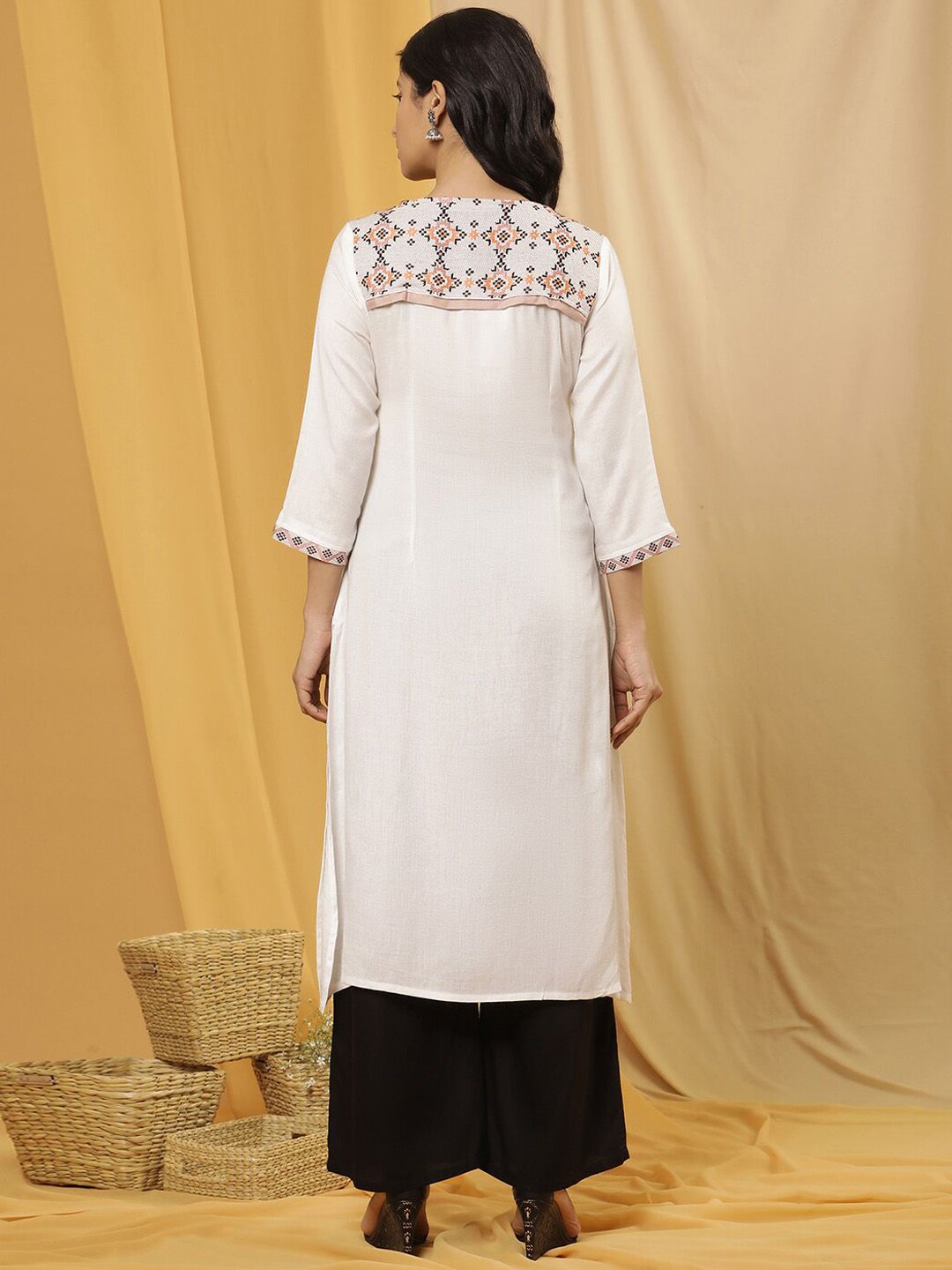 W Ethnic Motifs Embroidered Boat Neck Straight Kurta with Palazzo