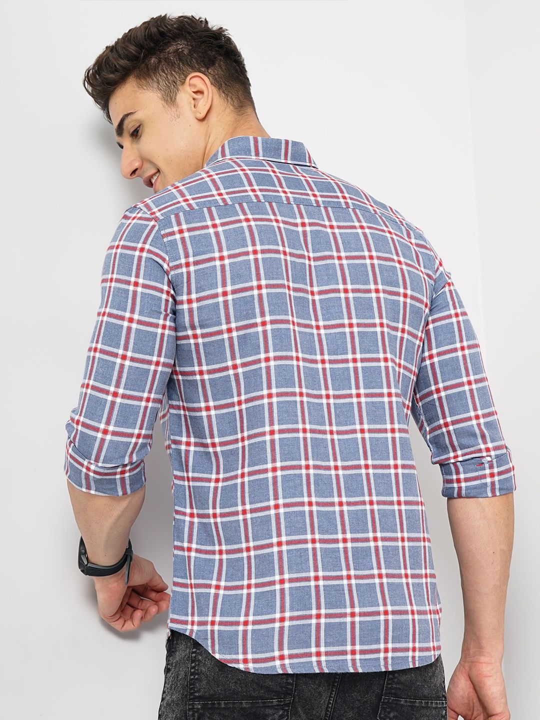 The Indian Garage Co Spread Collar Classic Slim Fit Tartan Checked Casual Cotton Shirt
