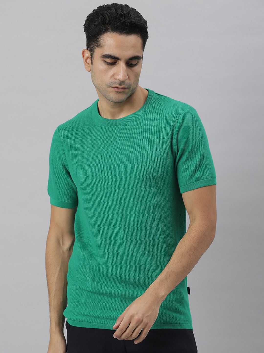 RARE RABBIT Men Clue Pure Cotton Slim Fit T-Shirt