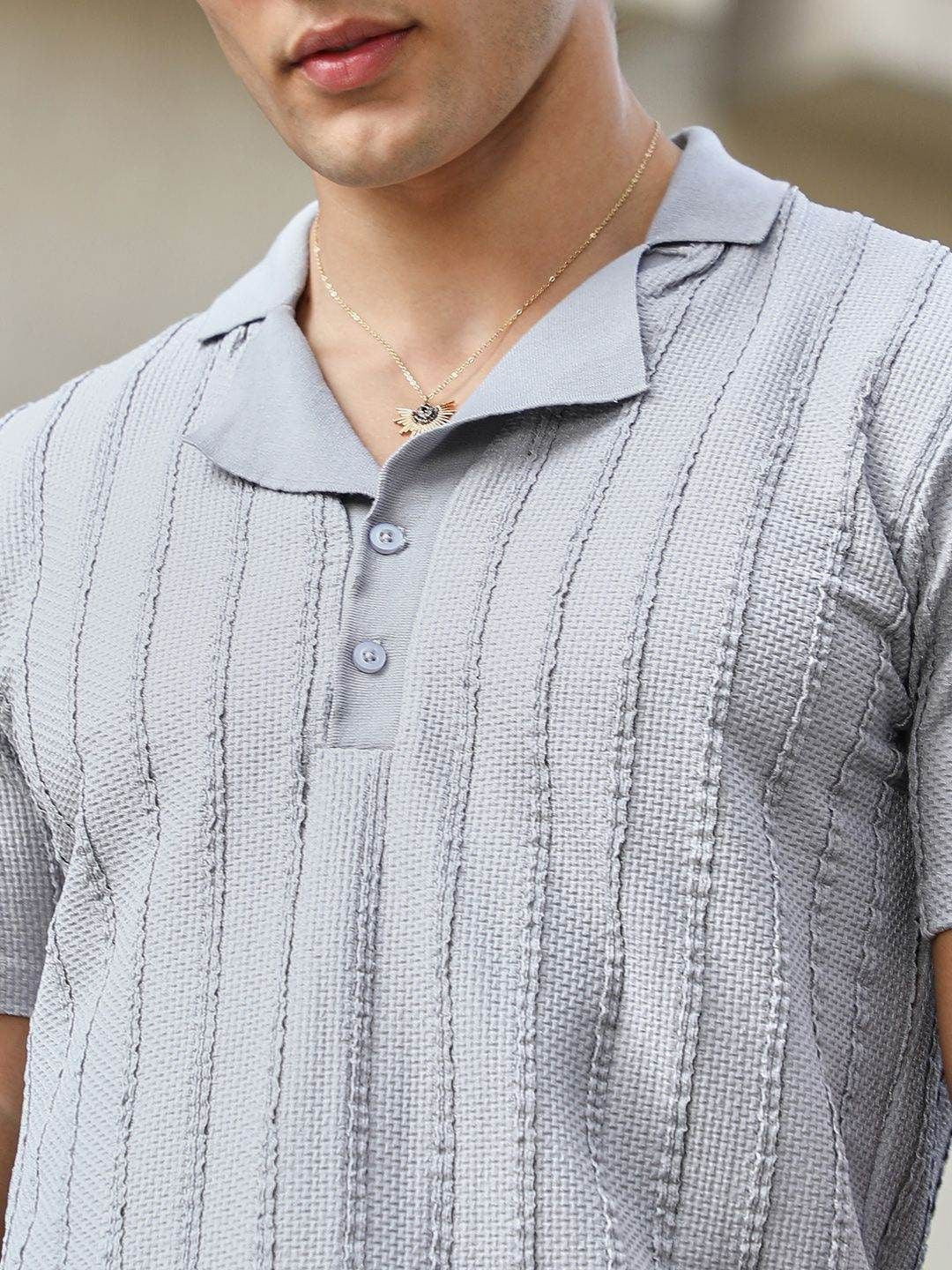 Campus Sutra Men Self Design Polo Collar Cotton T-shirt