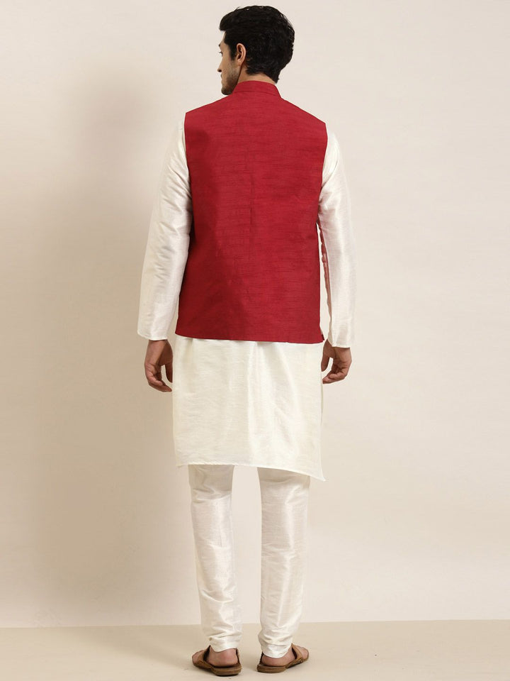 SOJANYA Men Cream-Coloured Regular Kurta with Churidar