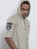 The Indian Garage Co Men Khaki Solid Hooded Slim Fit Casual Shirt