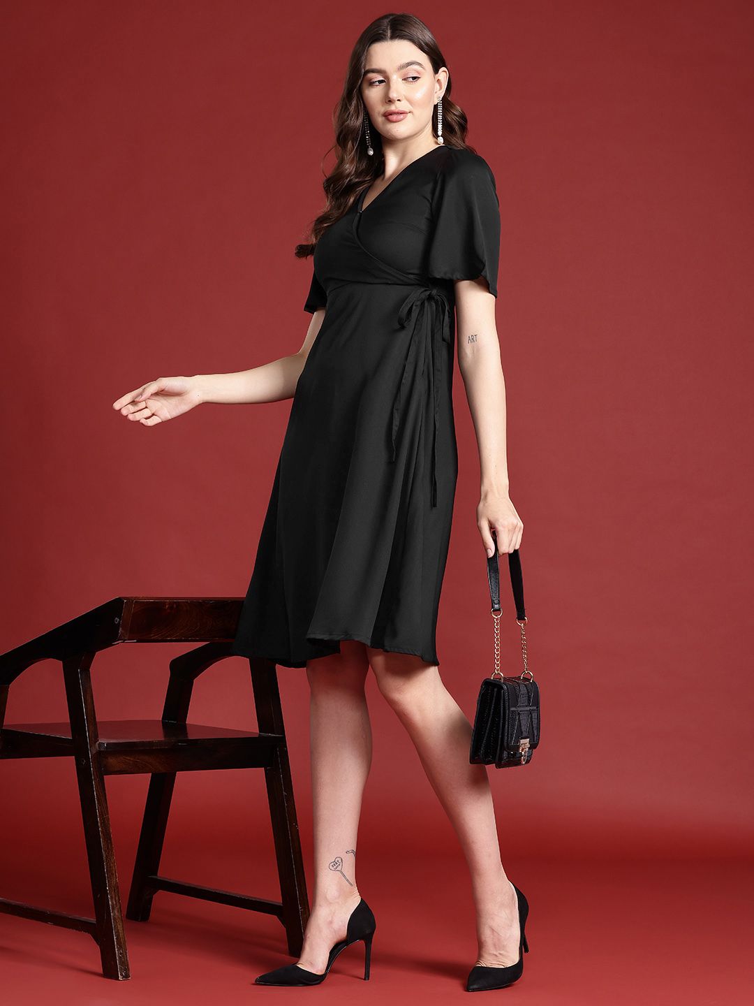 all about you Short Sleeves Wrap Dress