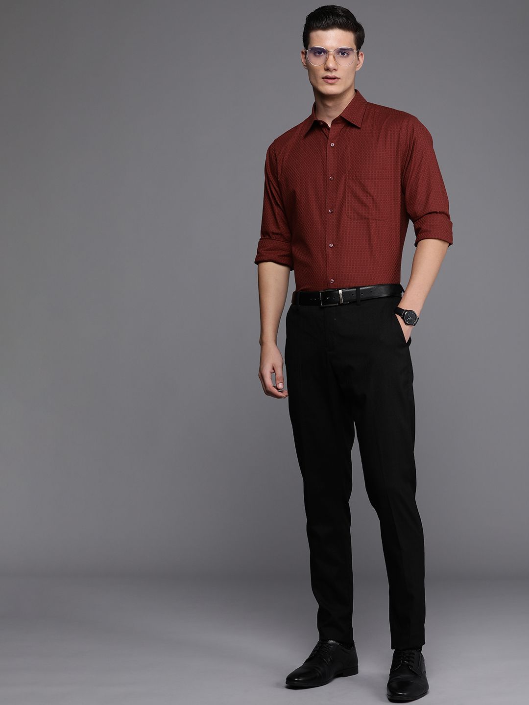 Raymond Slim Fit Geometric Printed Pure Cotton Formal Shirt