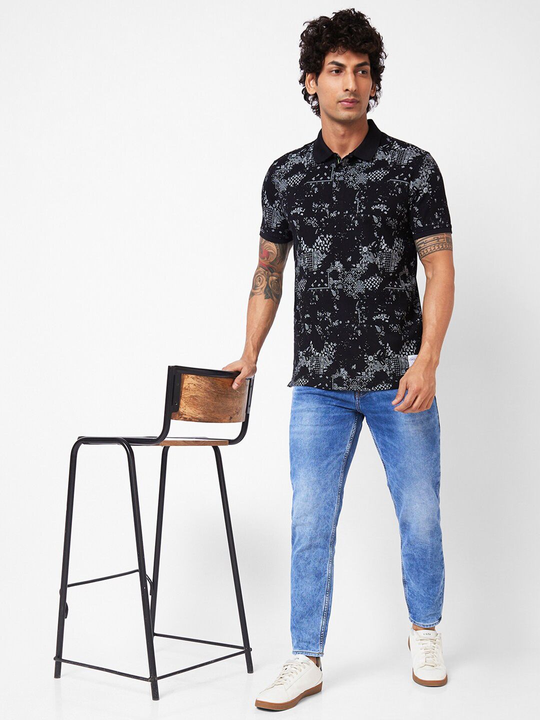 SPYKAR Abstract Printed Polo Collar Slim Fit T-shirt