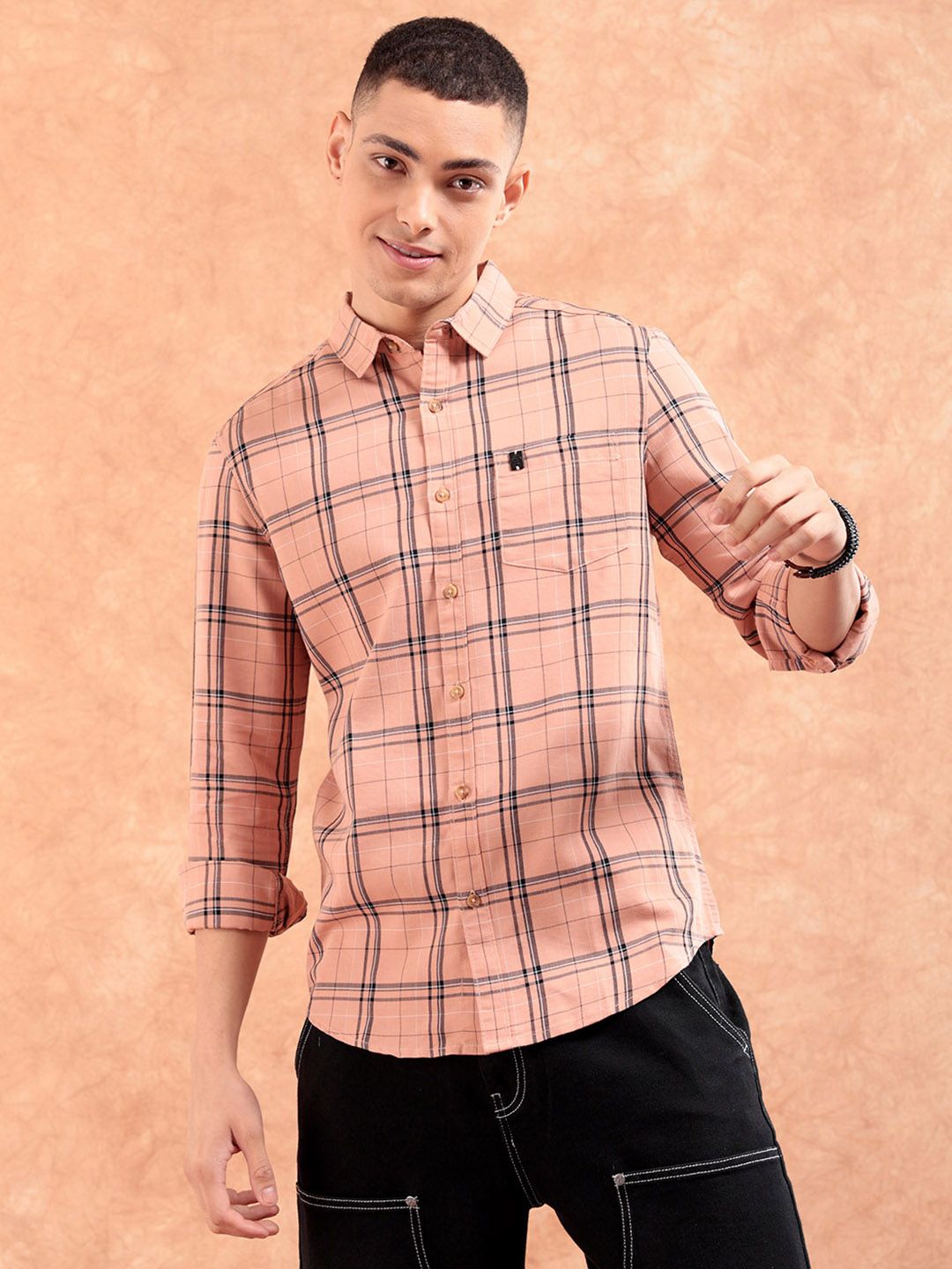 The Indian Garage Co Men Windowpane Checked Casual Shirt