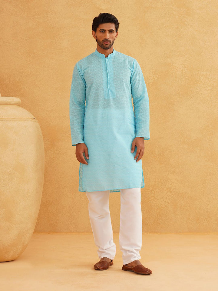 SOJANYA Kurta Lurus Kapas Tulen Sulam Geometrik