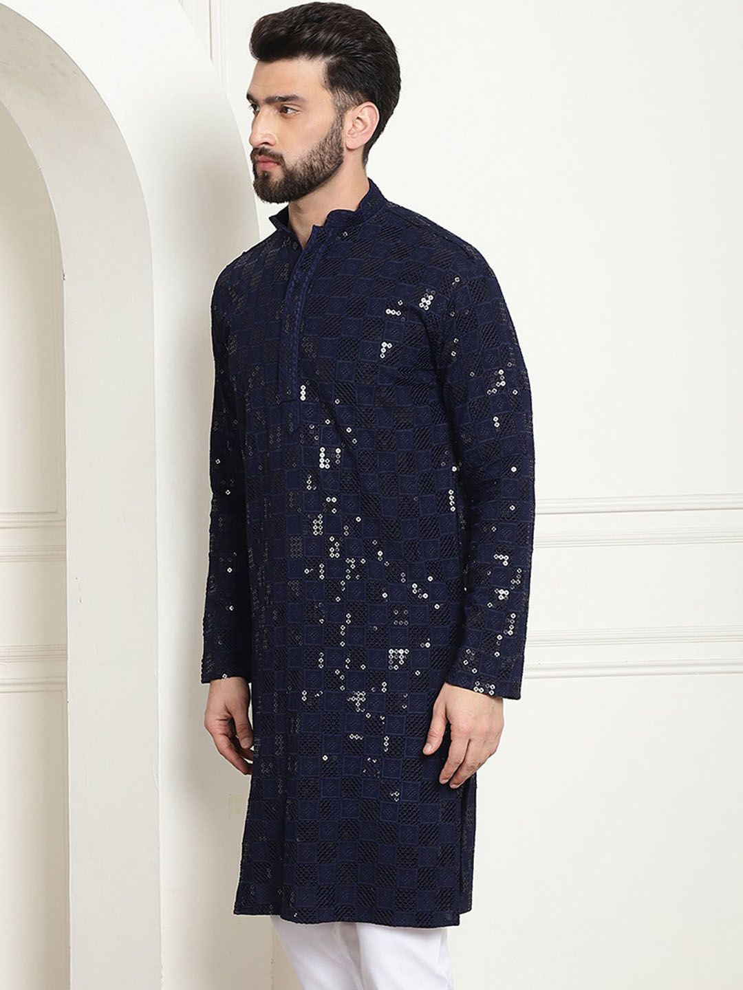 SOJANYA Geometric Embroidered Sequinned Pure Cotton Kurta