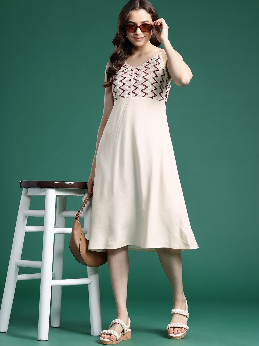 DressBerry Self Design A-Line Midi Dress