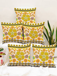 STITCHNEST Adults Multicolored Set of 5 Rangoli Design Square Cushion Covers