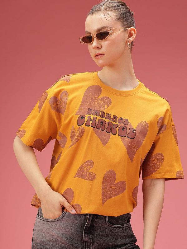 DressBerry Typography Printed Drop-Shoulder Sleeves Relaxed Fit Pure Cotton T-shirt