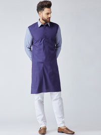 SOJANYA Men Navy Blue Colourblocked Straight Kurta