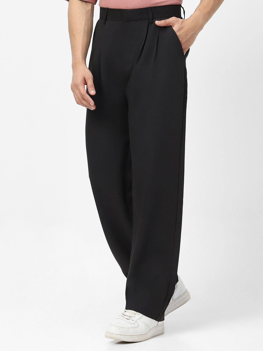 Urbano Fashion Men Black Loose Baggy Fit Solid Korean Trousers Stretchable