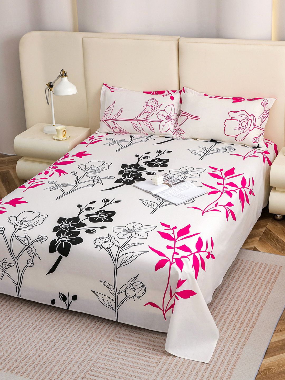 Story@home White Cotton 210 TC 1 King Double Bedsheet with 2 Pillow Covers