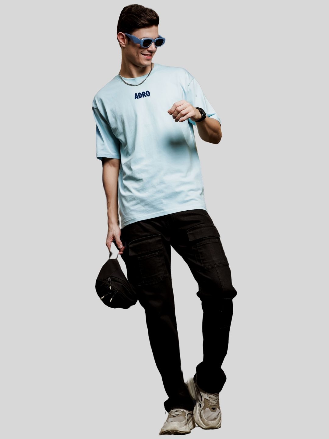 ADRO Lelaki Baju T-Shirt Bersaiz Besar Kapas Lengan Jatuh Bercetak Grafik