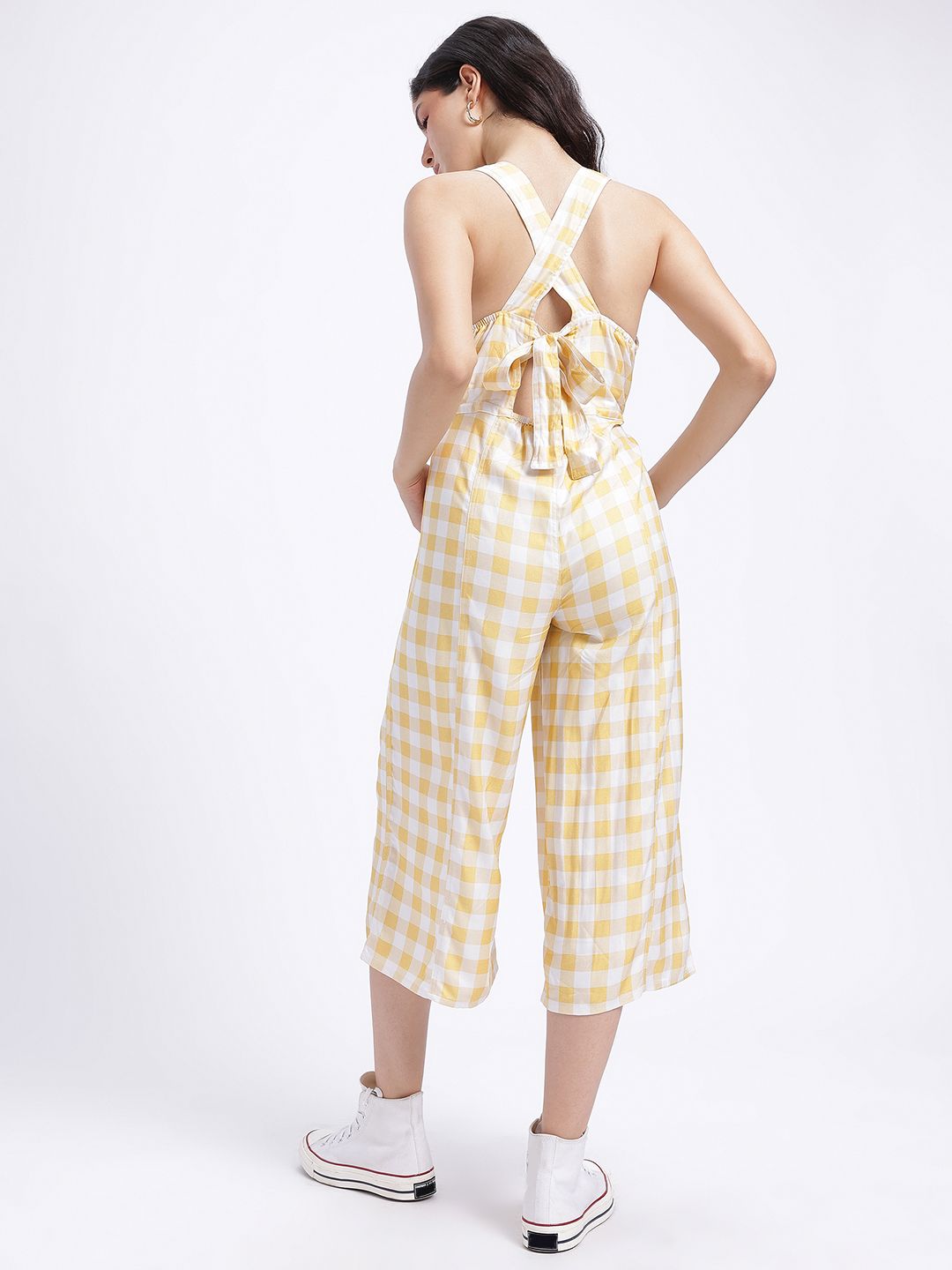 DressBerry Smocked Checked Styled Back Jumpsuit