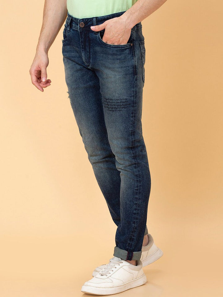 Being Human Men Skinny Fit Low Distress Heavy Fade Jeans