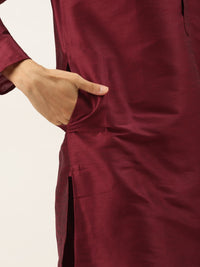 SOJANYA Men Maroon Kurta with Churidar & Nehru Jacket
