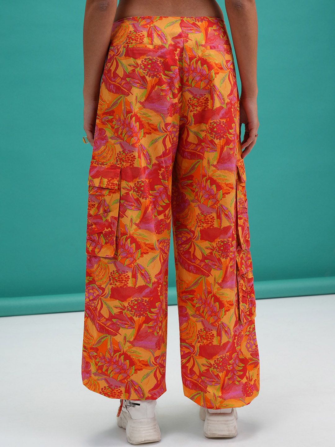 Tokyo Talkies Women Orange Floral Printed Cotton Mid-Rise Joggers Trouser