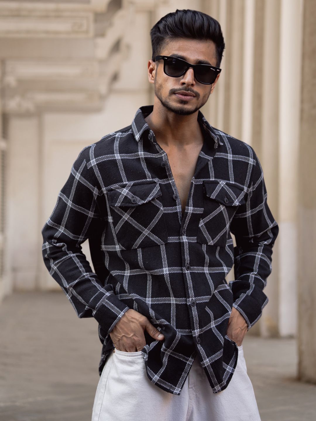 Powerlook Men Spread Collar Tartan Checked Cotton Casual Shirt