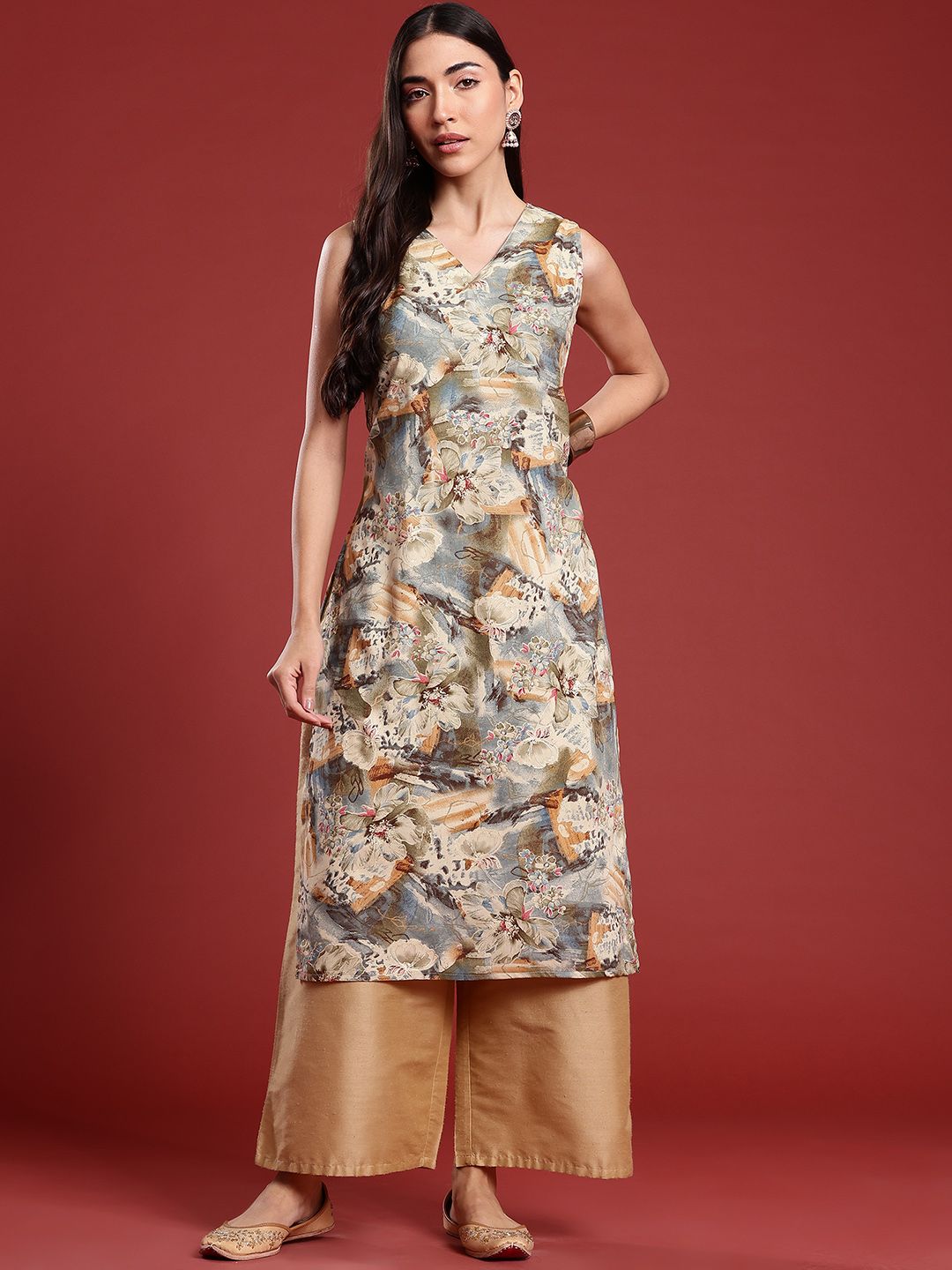 Anouk Floral Print Straight Kurta