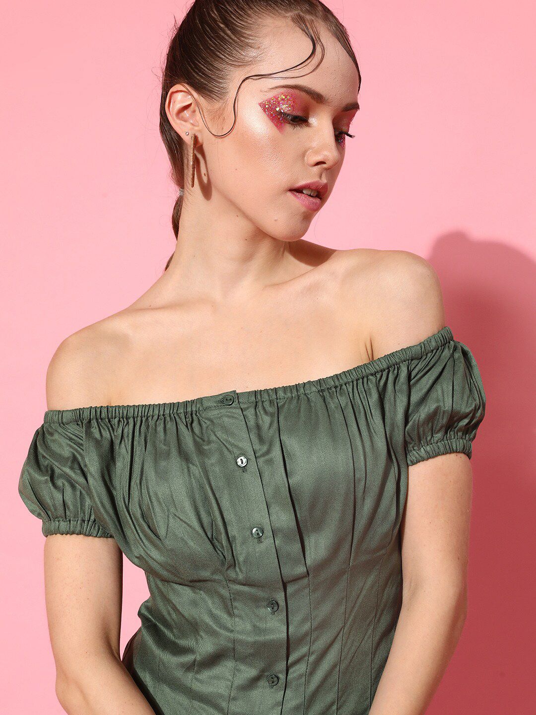 STREET 9 Women Lovely Olive Solid Dress