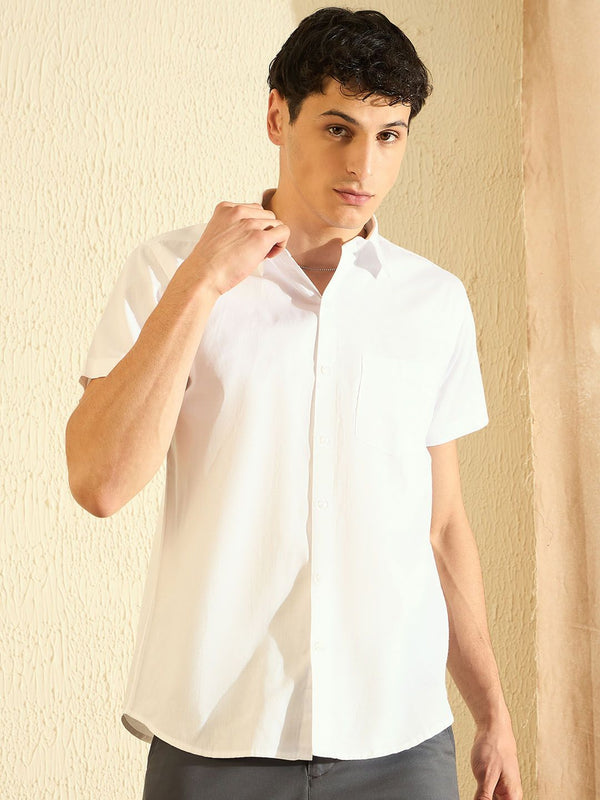 DENNISON Men White Smart Slim Fit Solid Pure Cotton Formal Shirt