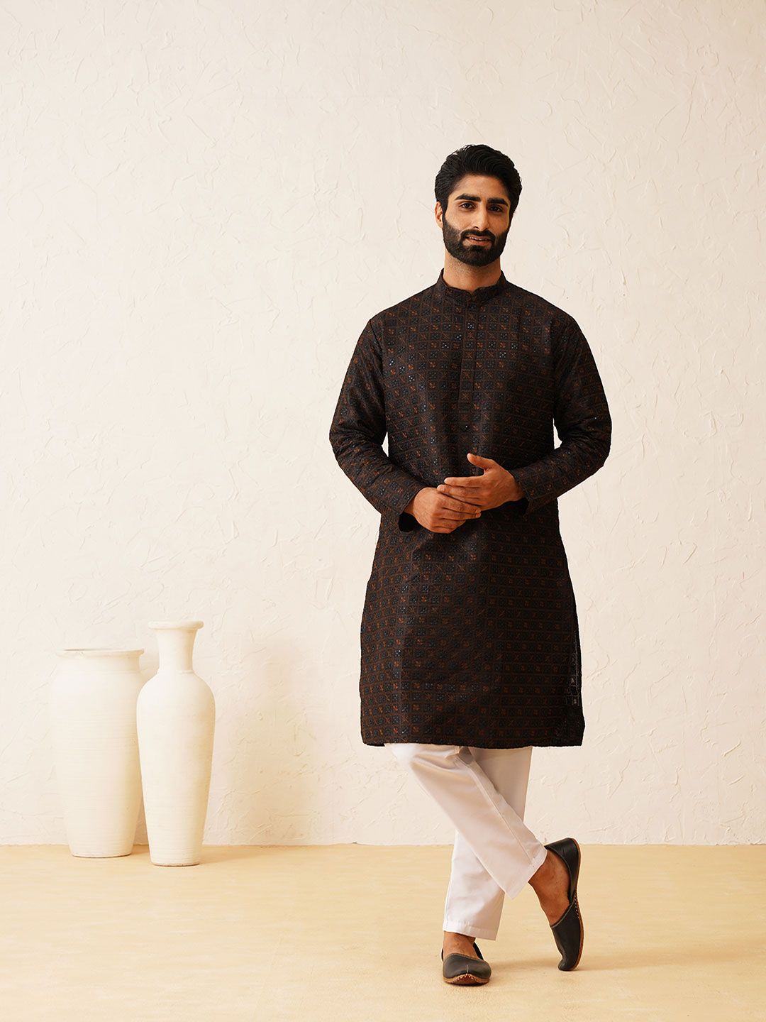 SOJANYA LUXE Ethnic Motifs Embroidered Straight Kurta with Pyjamas