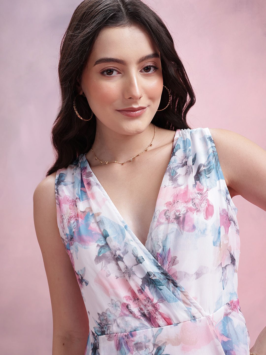 DressBerry Floral Print Paneled Empire Midi Dress