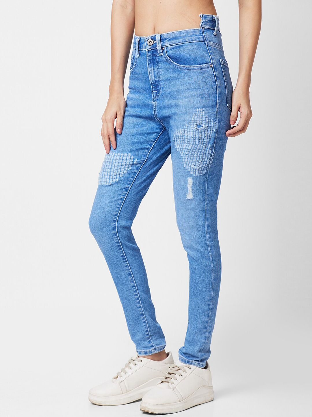 SPYKAR Women Slim Fit High-Rise Highly Distressed Heavy Fade Stretchable Jeans