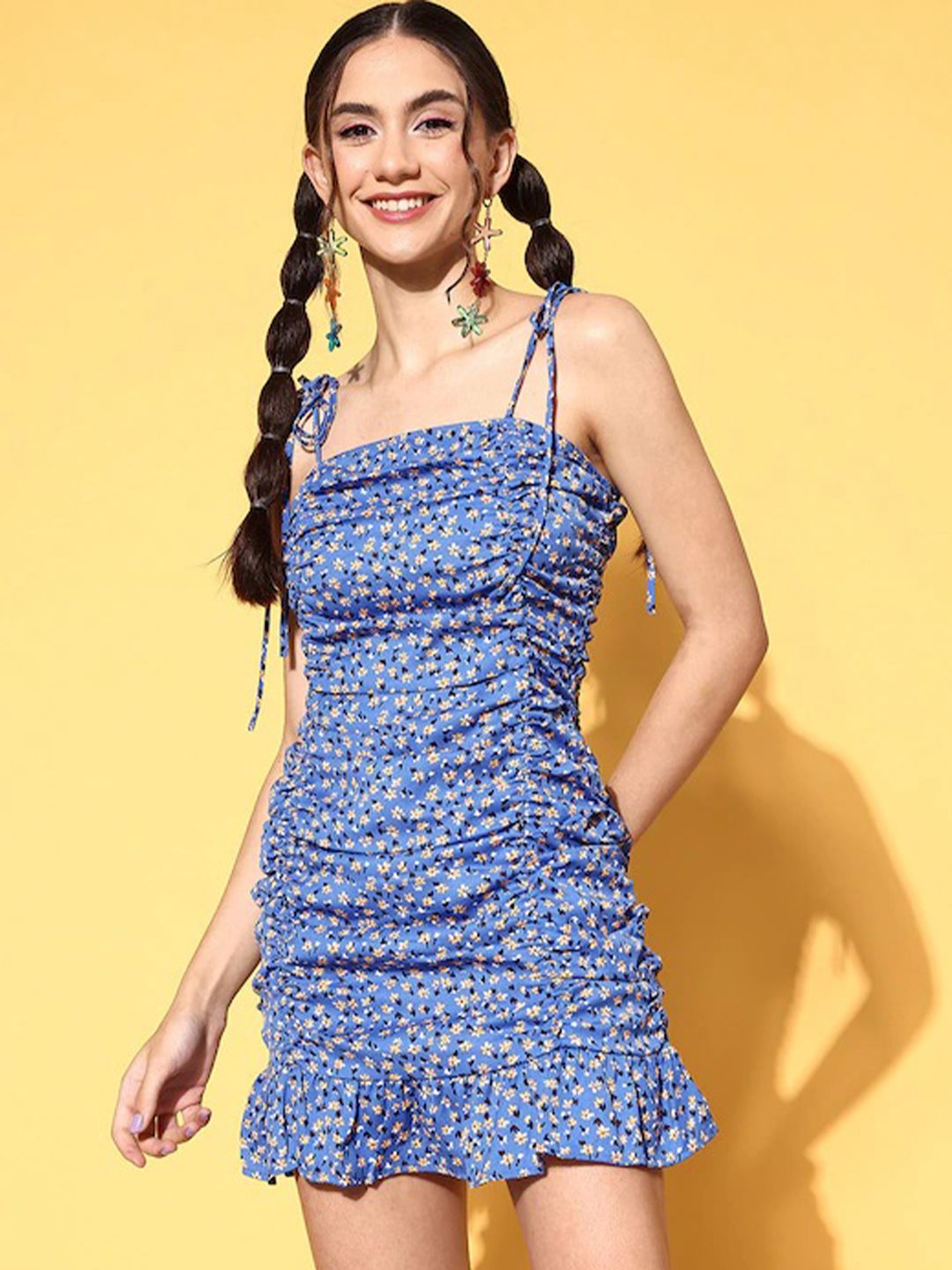 Berrylush Women Blue Floral Noughties Spaghetti Dress