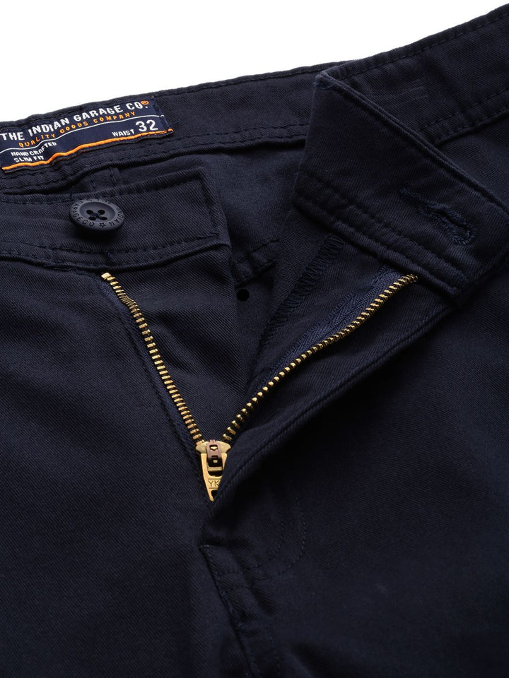 The Indian Garage Co Men Navy Blue Slim Fit Solid Chinos