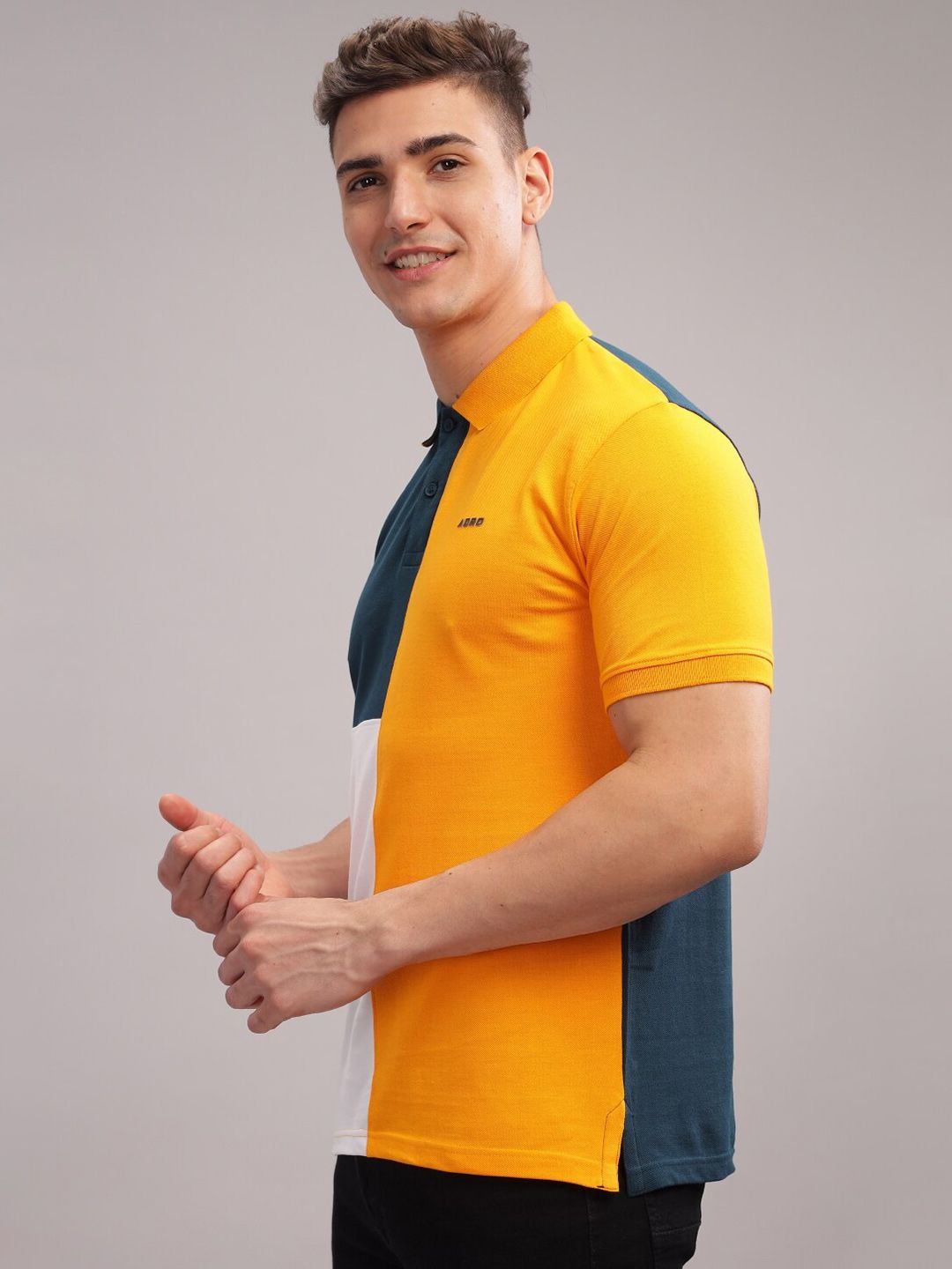 ADRO Colourblocked Polo Collar Lengan Pendek Kapas Tulen T-shirt Biasa