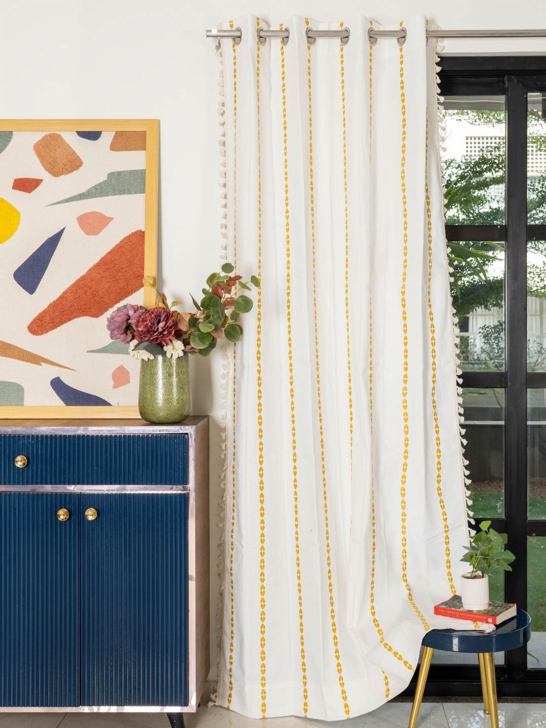 URBAN SPACE Yellow & White Embroidered Long Door Curtain